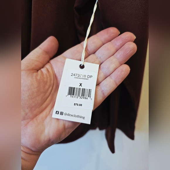 DEX Elegant Brown Wrap Top Long Sleeve Ruched Size XL X - Picture 6 of 9